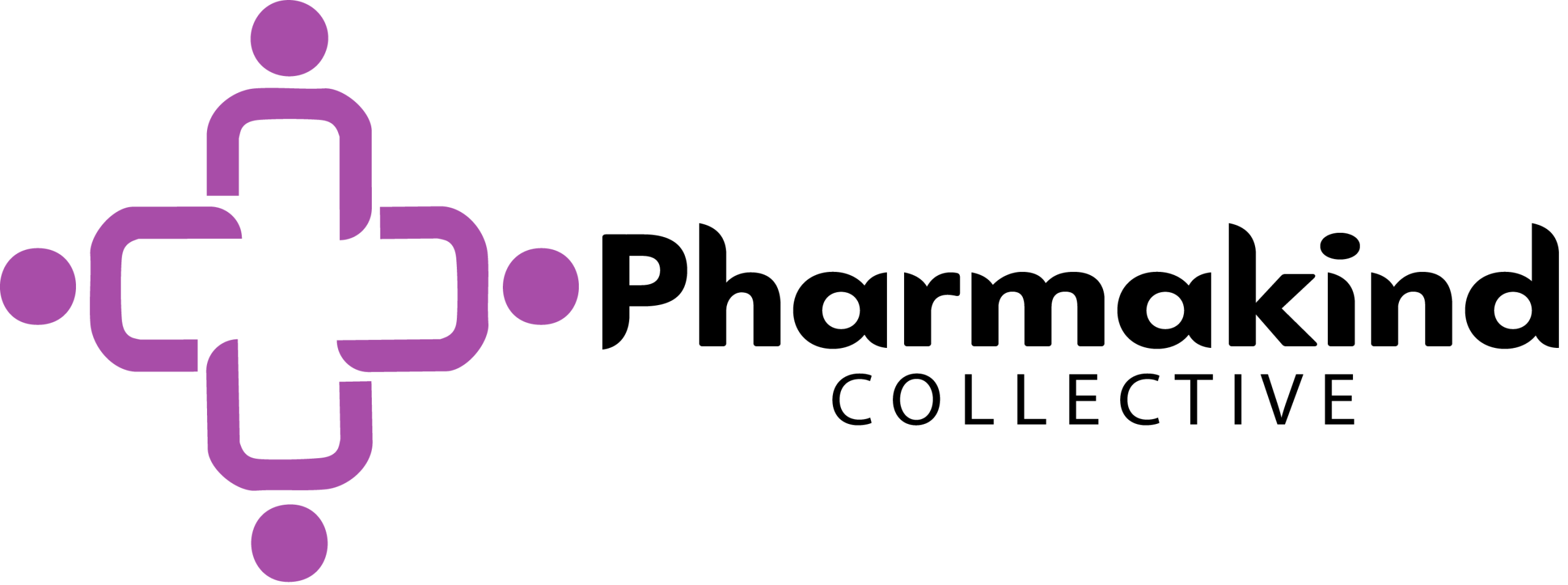 Logo for Pharmakind Collective featuring a stylized purple medical cross design beside the Pharmakind Collective name in bold black text.